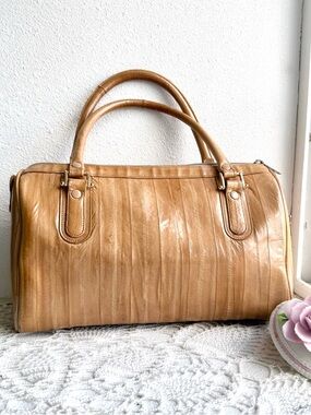 Vintage 70s Eel Leather Doctor Bag Caramel Brown Structured Satchel